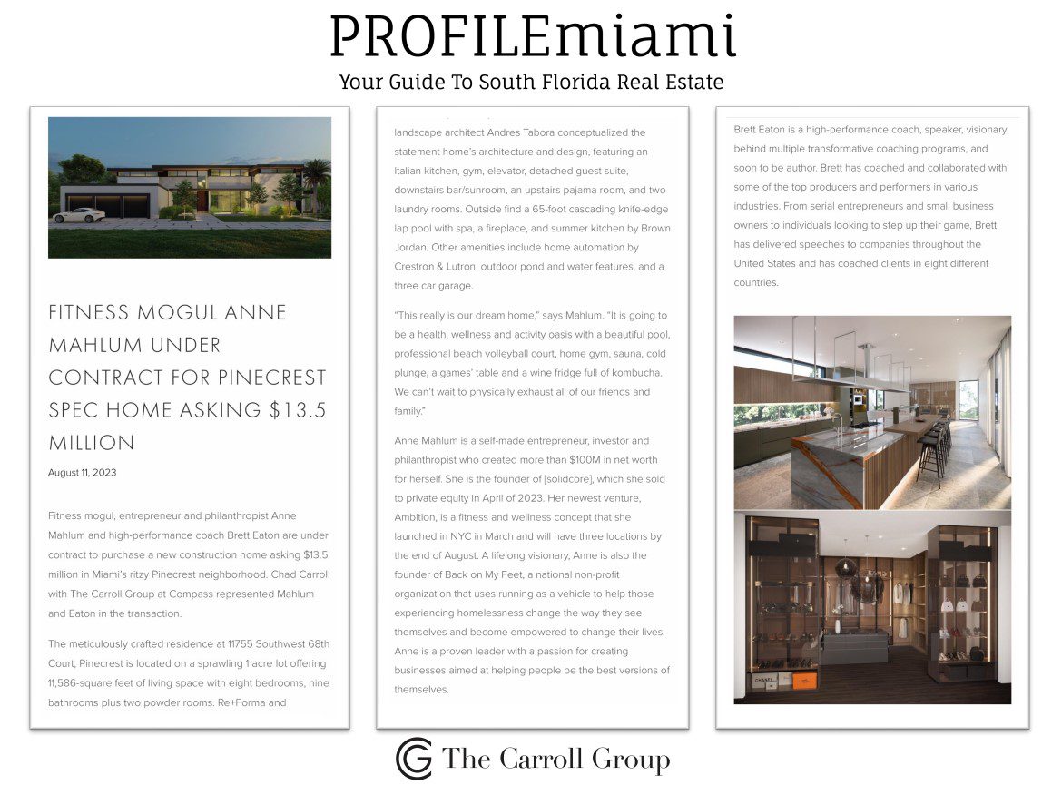 Fitness mogul Anne Mahlum under contract for Pinecrest Spec Home asking $13.5 Million