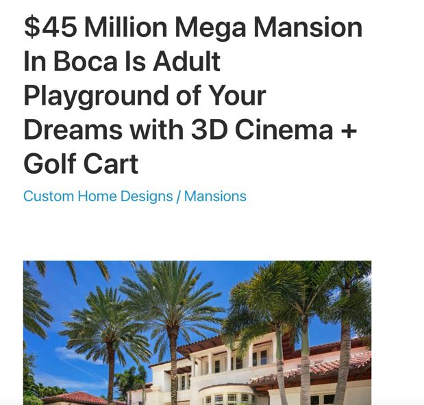 $45 Million Mega Mansion In Boca Is Adult Playground of Your Dreams with 3D Cinema + Golf Cart
