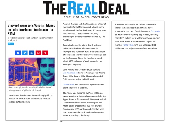 Vineyard owner sells Venetian Islands home to investment firm founder for $15M