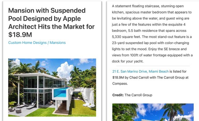 Mansion with Suspended Pool Designed by Apple Architect Hits the Market for $18.9M