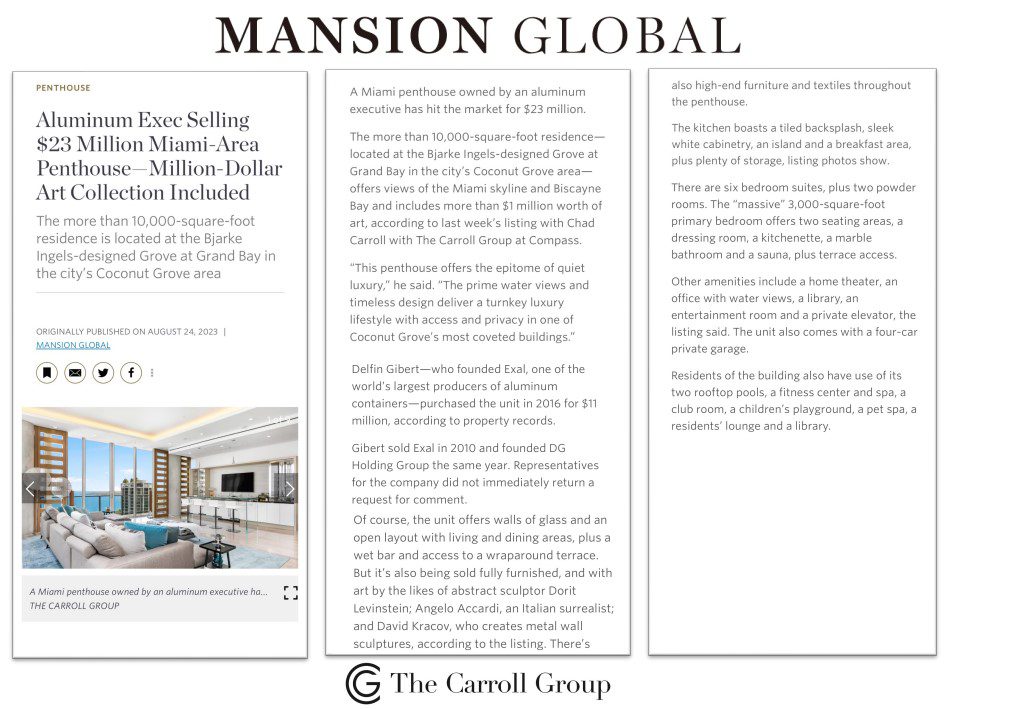 Aluminum Exec Selling $23 Million Miami-Area Penthouse—Million-Dollar Art Collection Included