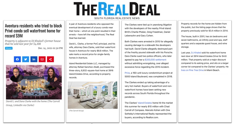 Aventura residents who tried to block Privé condo sell waterfront home for record $9M