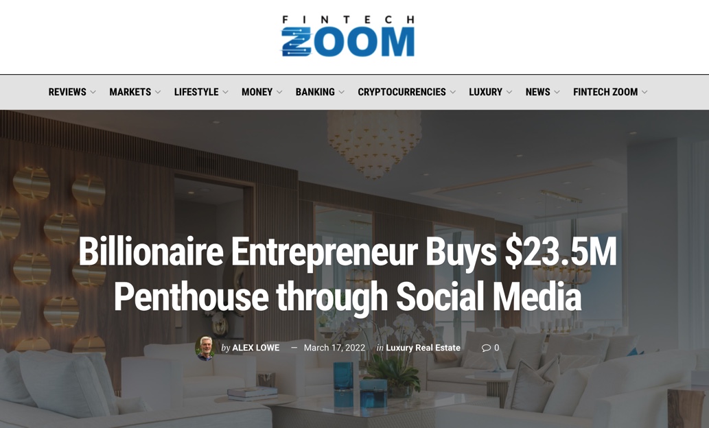 Billionaire Entrepreneur Buys $23.5M Penthouse through Social Media