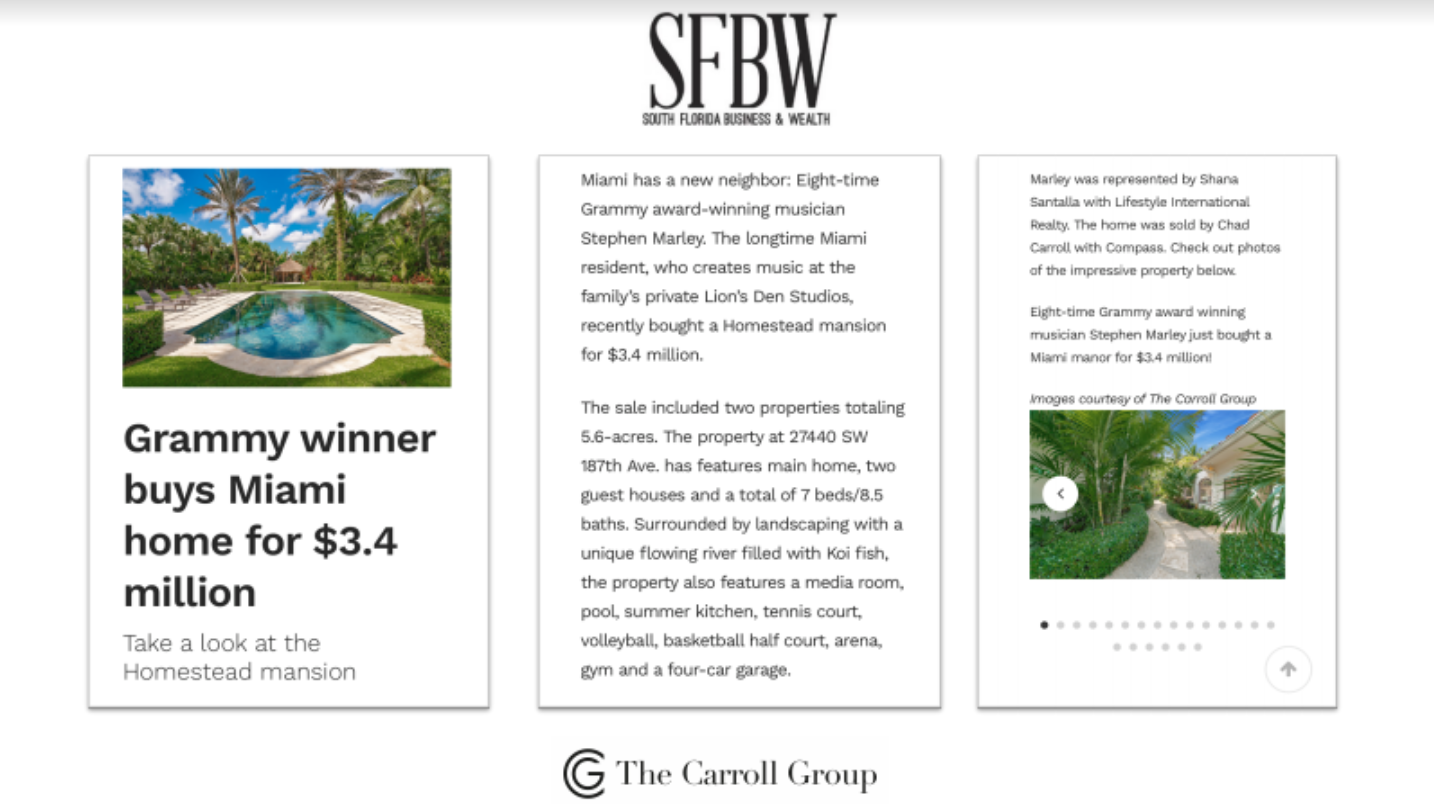 Grammy winner buys Miami home for $3.4 million