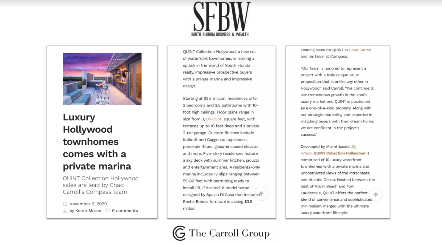 Luxury Hollywood townhomes comes with a private marina