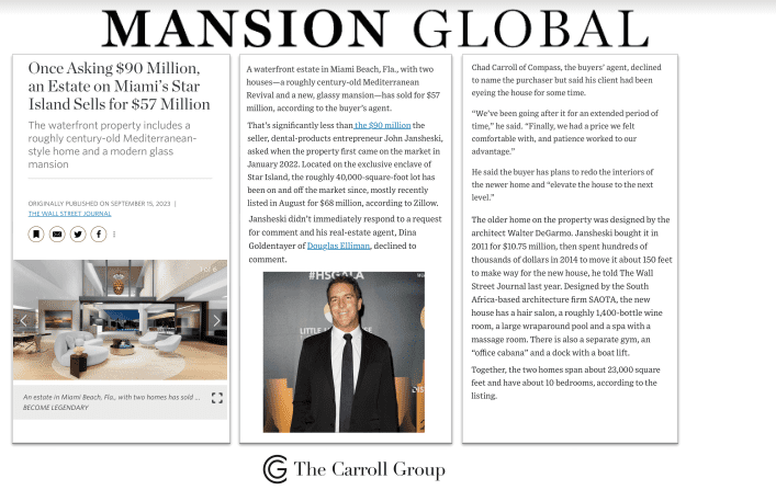 Once Asking $90 Million, an Estate on Miami’s Star Island Sells for $57 Million