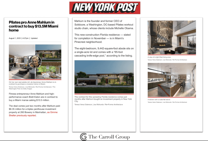 Pilates pro Anne Mahlum in contract to buy $13.5M Miami Home