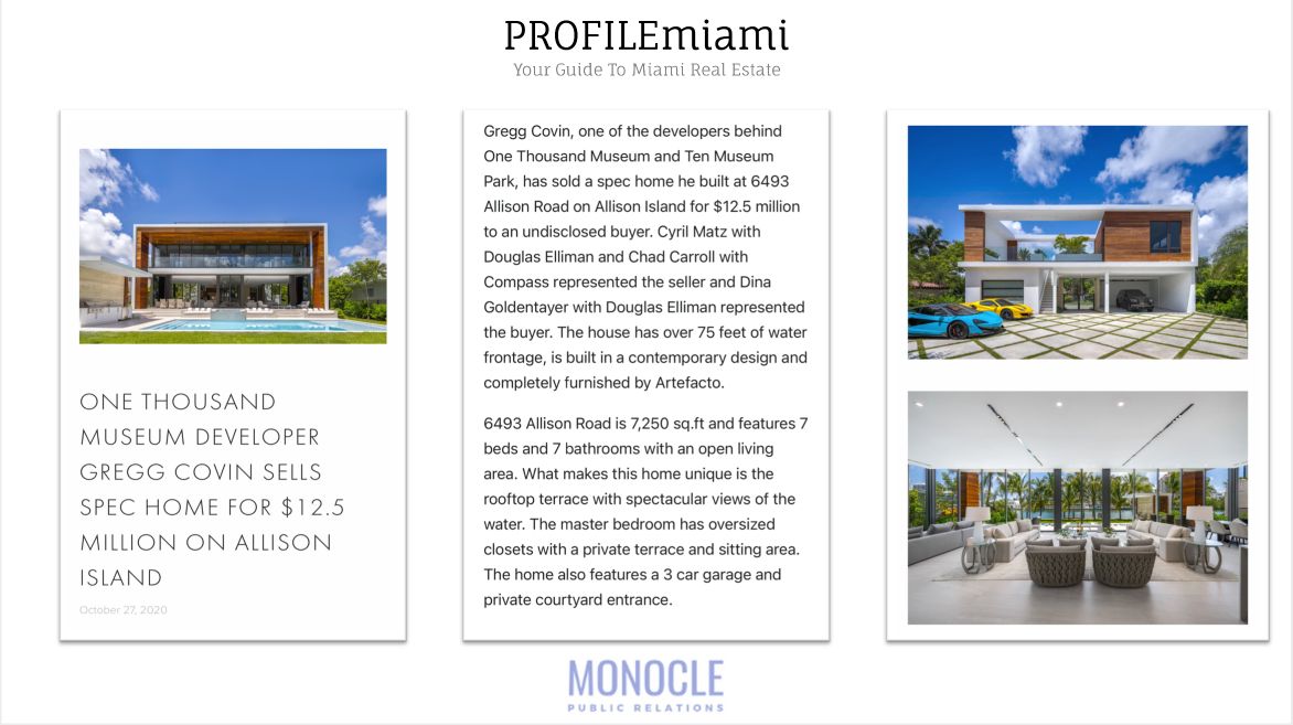 One Thousand Museum Developer Gregg Covin Sells Spec Home For $12.5 Million On Allison Island