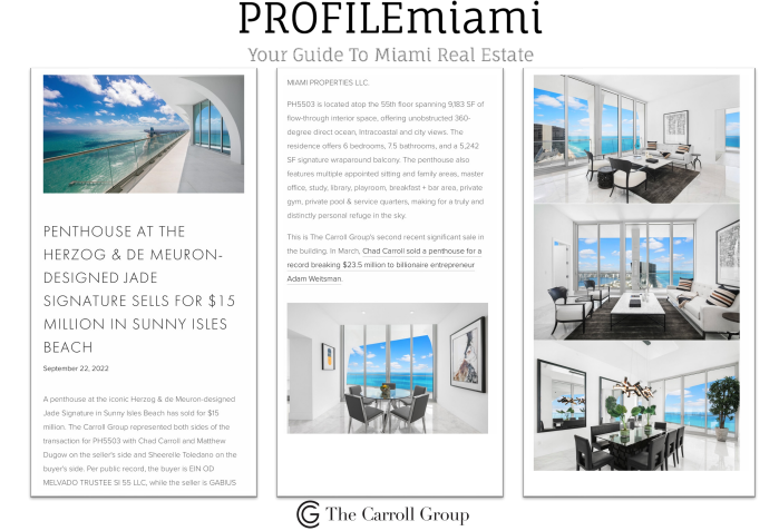 PENTHOUSE AT THE HERZOG & DE MEURON-DESIGNED JADE SIGNATURE SELLS FOR $15 MILLION IN SUNNY ISLES BEACH