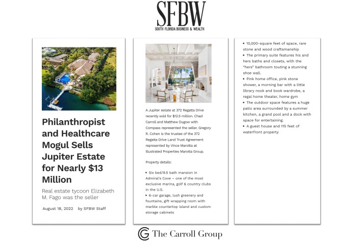 Philanthropist and Healthcare Mogul Sells Jupiter Estate for Nearly $13 Million