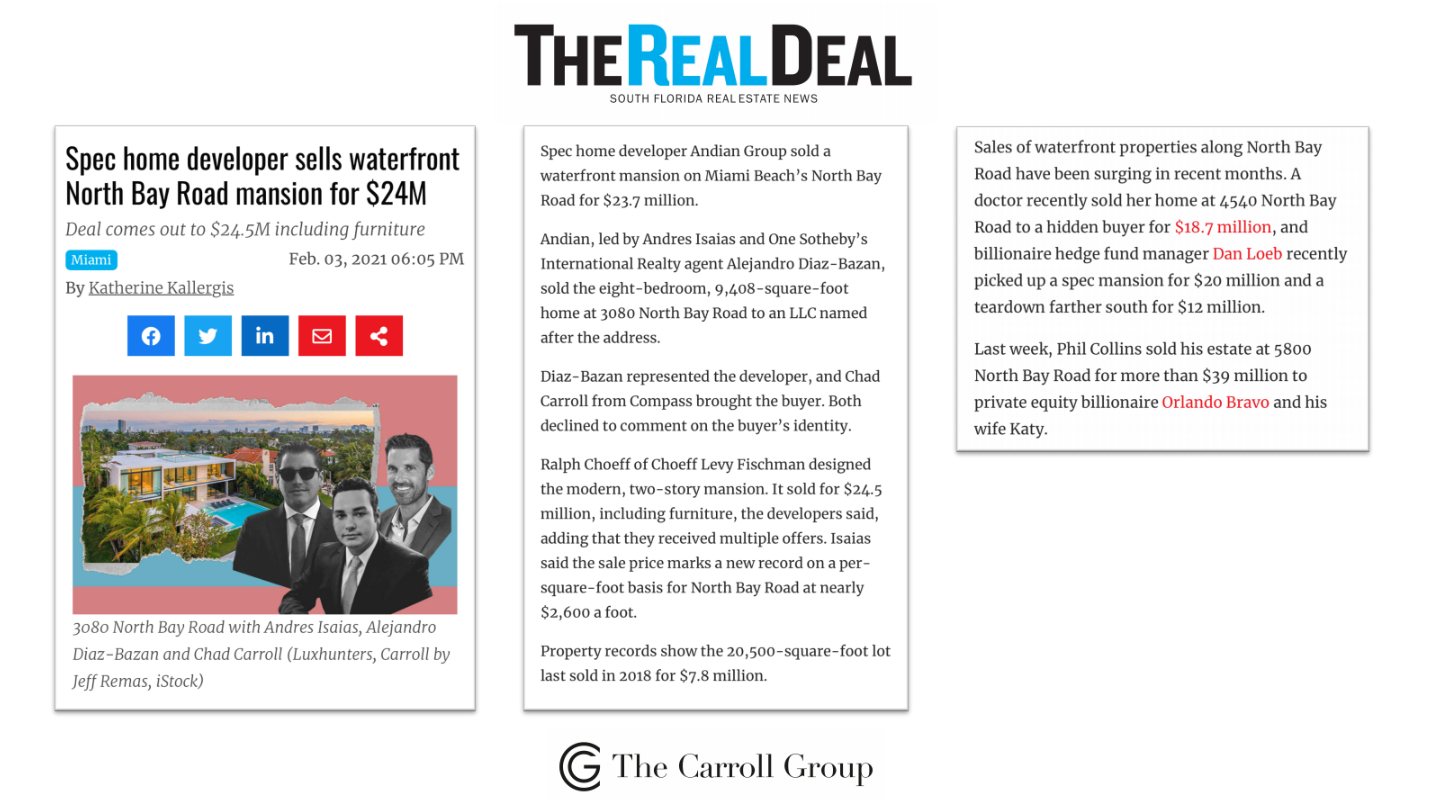 Spec home developer sells waterfront North Bay Road mansion for $24M