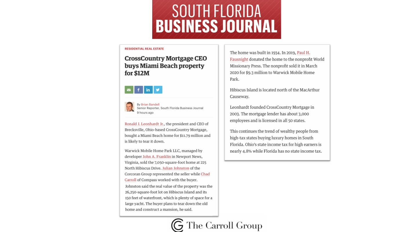 CrossCountry Mortgage CEO buys Miami Beach property for $12MM