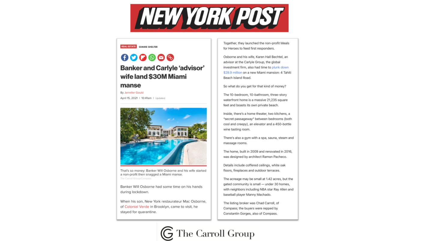 Banker and Carlyle ‘advisor’ wife land $30M Miami manse