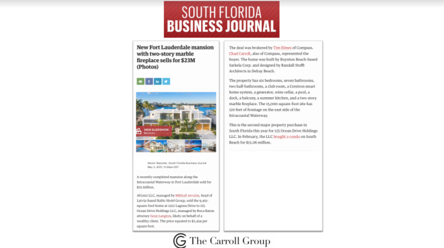 New Fort Lauderdale mansion with two-story marble fireplace sells for $23M