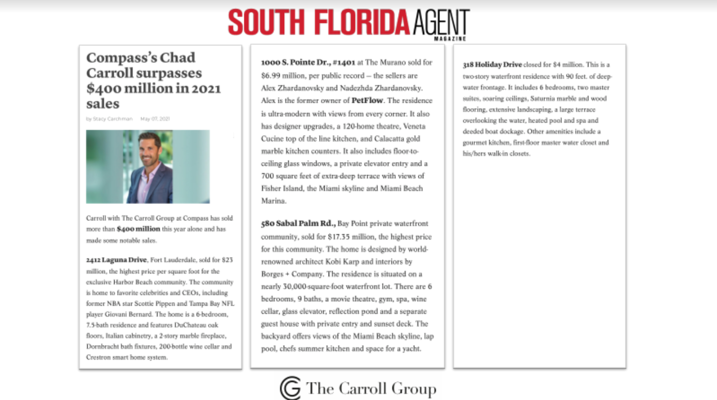 Compass’s Chad Carroll surpasses $400 million in 2021 sales