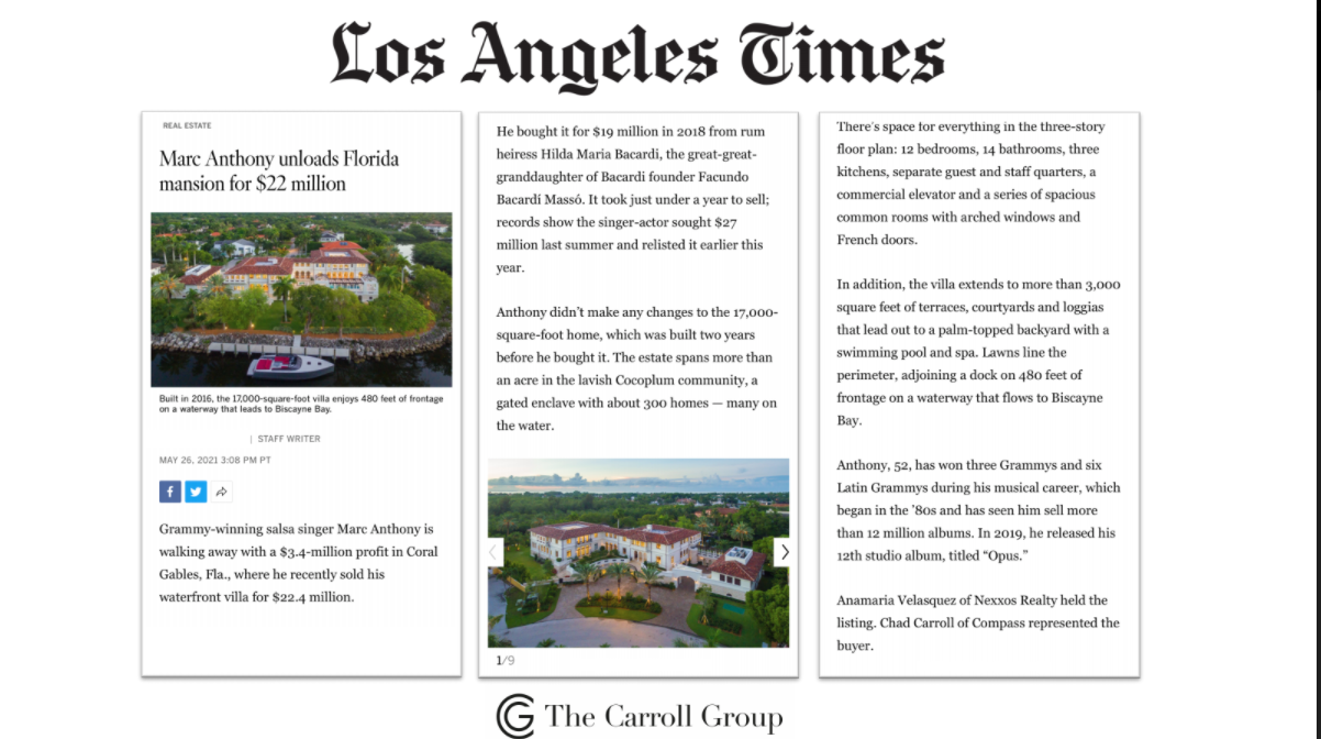 Marc Anthony unloads Florida mansion for $22 million