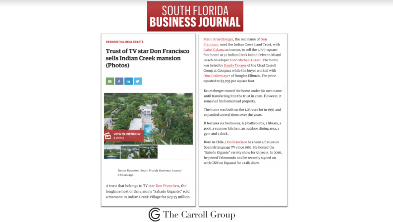 Trust of TV star Don Francisco sells Indian Creek mansion