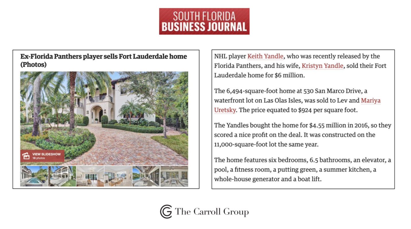Ex-Florida Panthers player sells Fort Lauderdale home