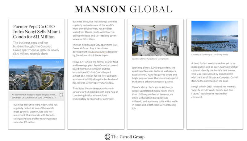 Former PepsiCo CEO Indra Nooyi Sells Miami Condo for $11 Million