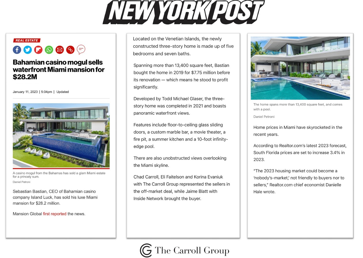 Bahamian casino mogul sells waterfront Miami mansion for $28.2M