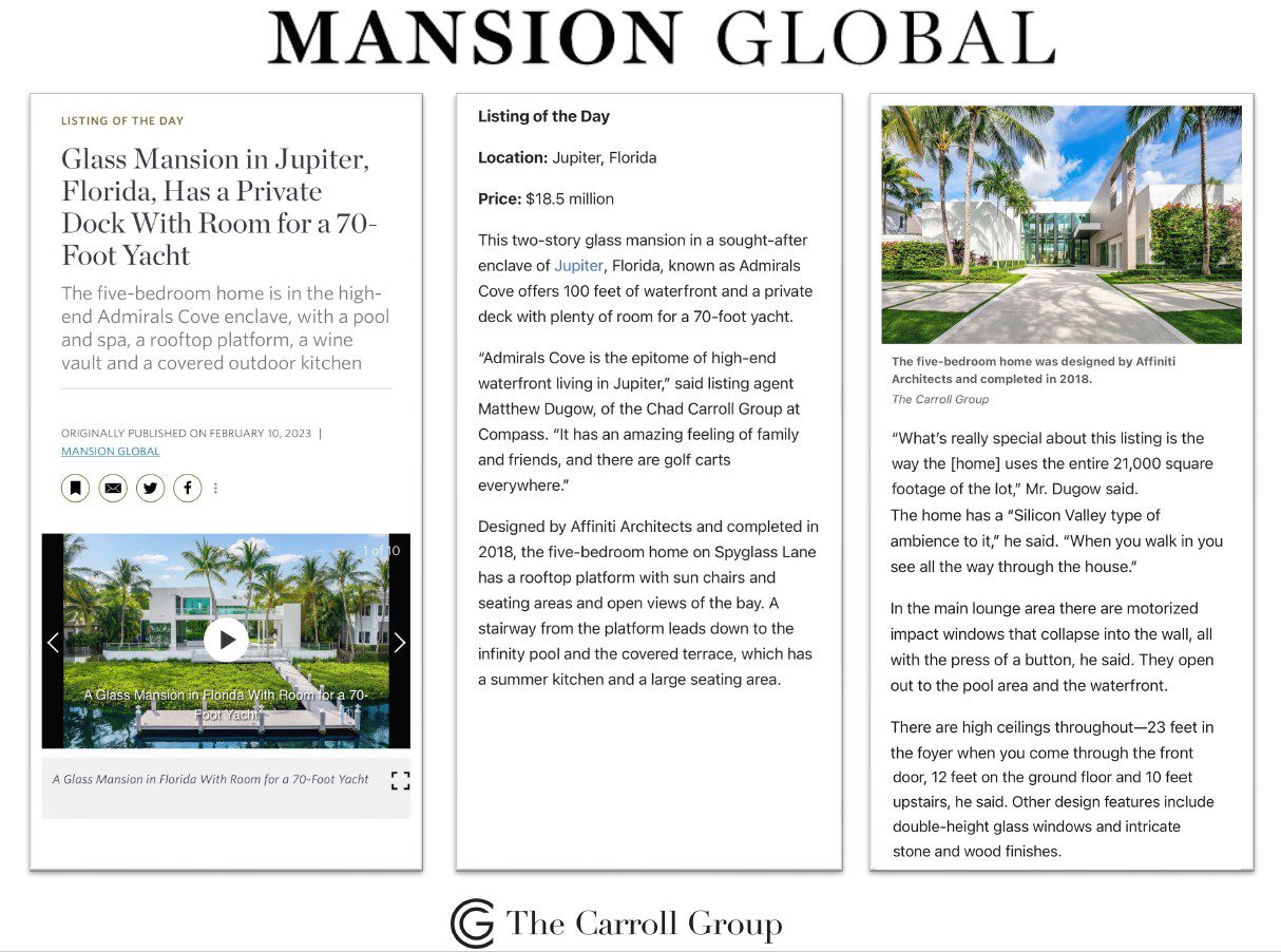 Glass Mansion in Jupiter, Florida, Has a Private Dock With Room for a 70-Foot Yacht