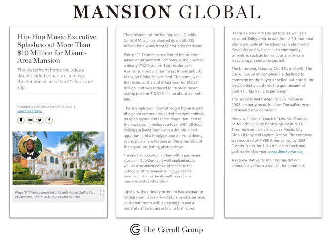 Hip-Hop Music Executive Splashes out More Than $10 Million for Miami-Area Mansion