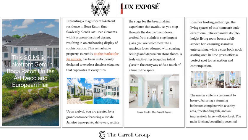 This $6 Million Lakefront Gem in Boca Raton Unites Art Deco and European Flair