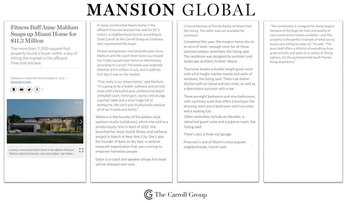 Fitness Buff Anne Mahlum Snaps up Miami Home for $11.3 Million