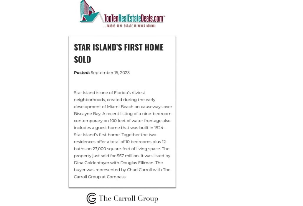 Star Island’s first Home Sold