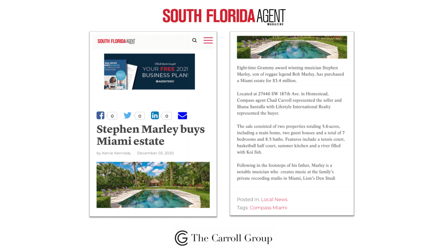 Stephen Marley buys Miami estate