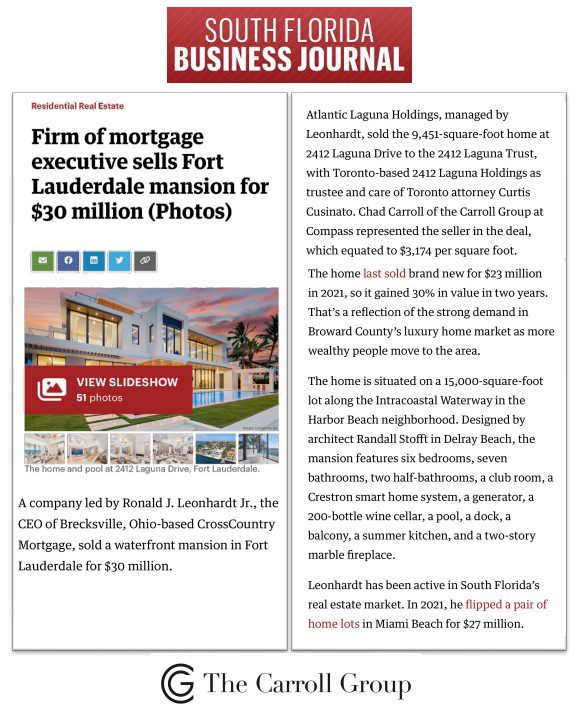 Firm of mortgage executive sells Fort Lauderdale mansion for $30 million