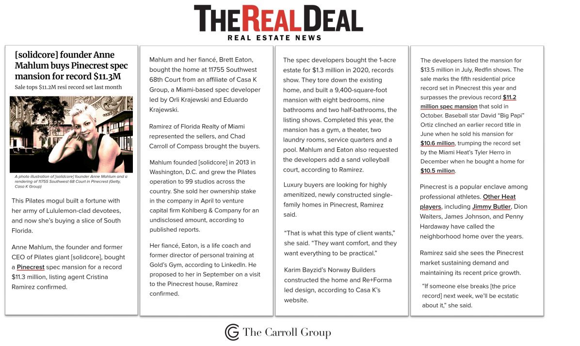 Founder Anne Mahlum buys Pinecrest spec mansion for record $11.3M