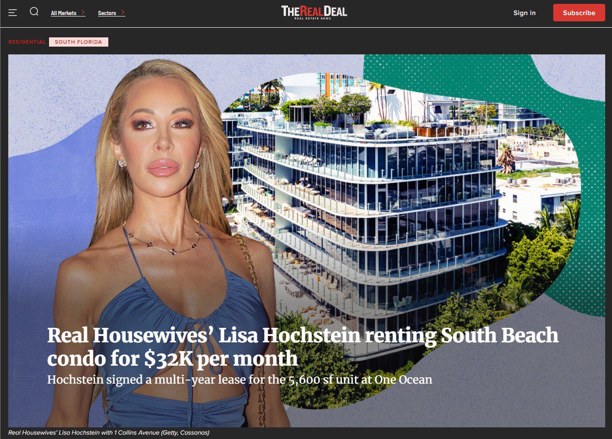 Real Housewive’s Lisa Hochstein renting South Beach condo for 32k per Month
