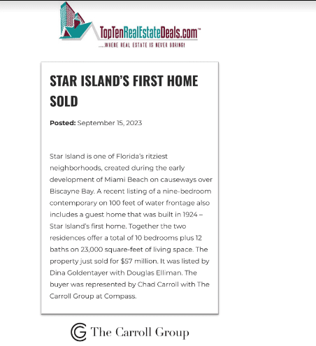 Top Ten Real Estate Deals: STAR ISLAND’S FIRST HOME SOLD