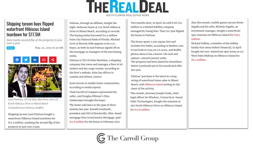 Shipping tycoon buys flipped waterfront Hibiscus Island teardown for $17.5M