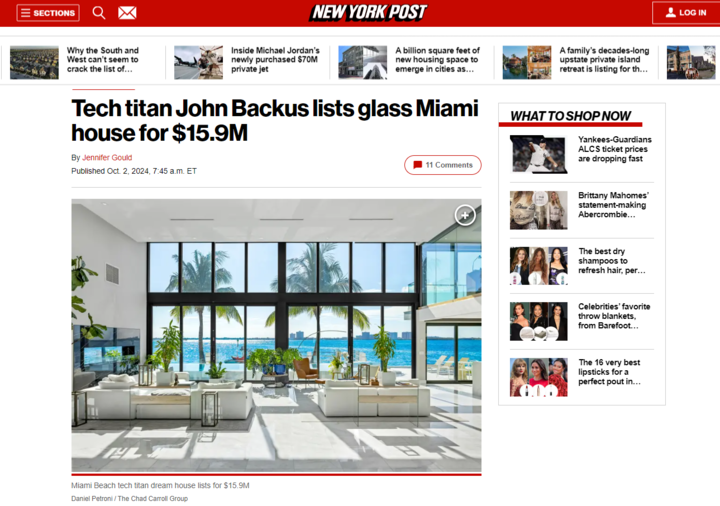 Tech titan John Backus lists glass Miami house for $15.9M
