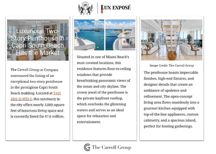 Luxurious Two-Story Penthouse in Capri South Beach Hits the Market