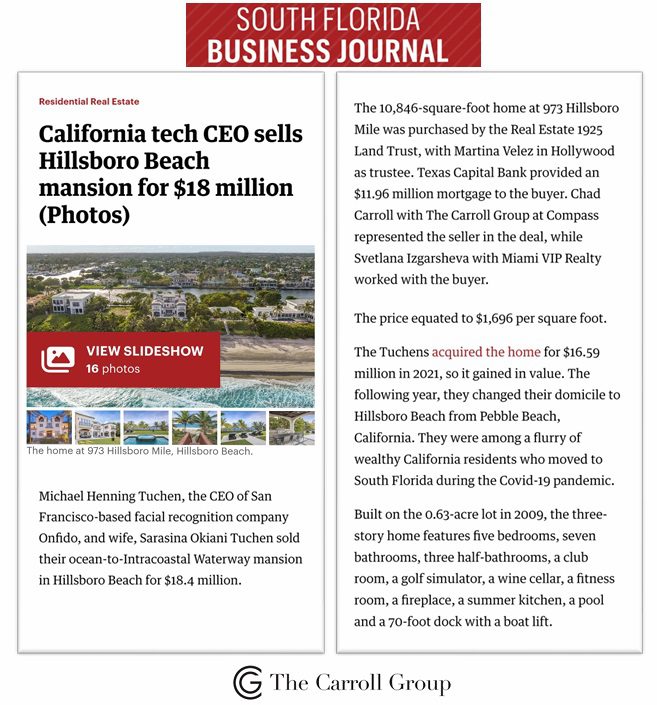 California tech CEO sells Hillsboro Beach mansion for $18 million