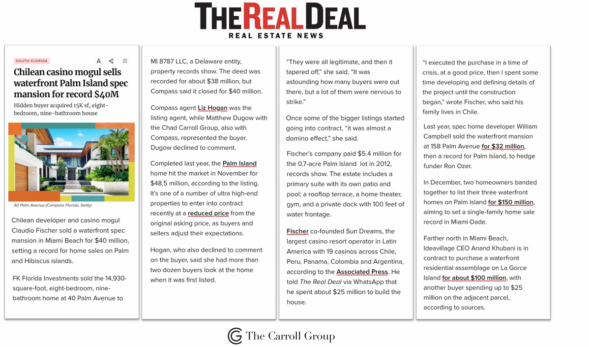 Chilean casino mogul sells waterfront Palm Island spec mansion for record $40M