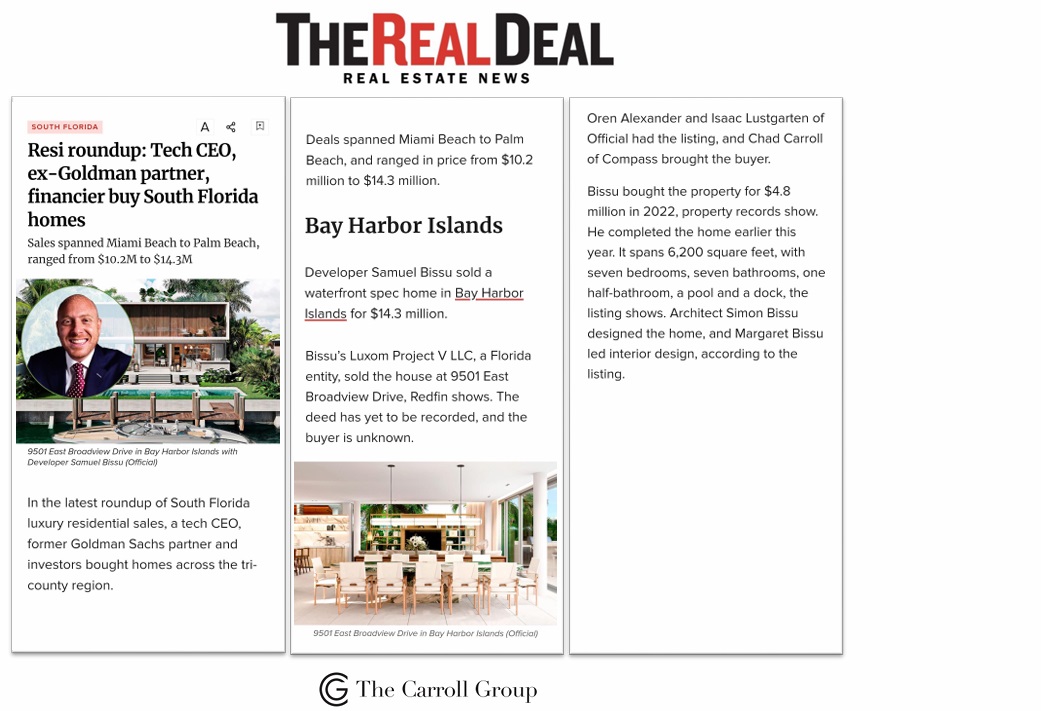 Resi roundup: Tech CEO, ex-Goldman partner, financier buy South Florida homes
