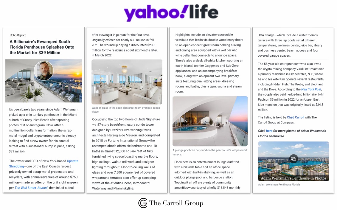 A Billionaire’s Revamped South Florida Penthouse Splashes Onto the Market for $39 Million