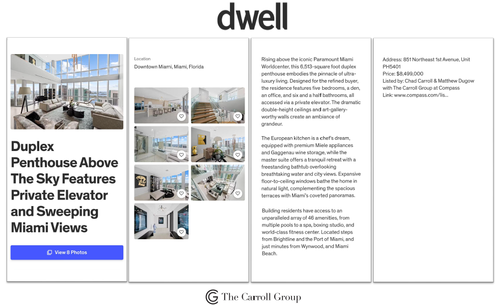 Duplex Penthouse Above The Sky Features Private Elevator and Sweeping Miami Views