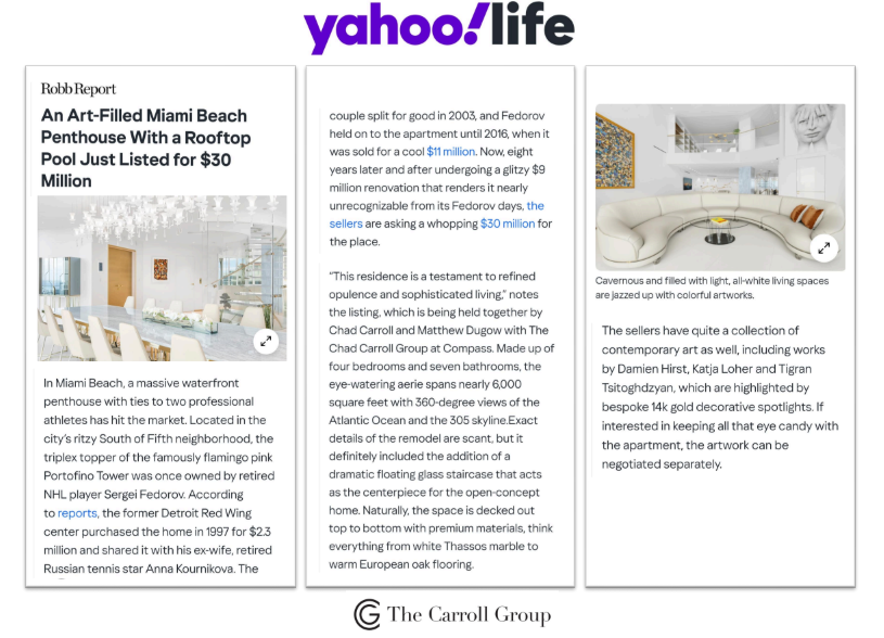 An Art-Filled Miami Beach Penthouse With a Rooftop Pool Just Listed for $30 Million (Yahoo Life!)