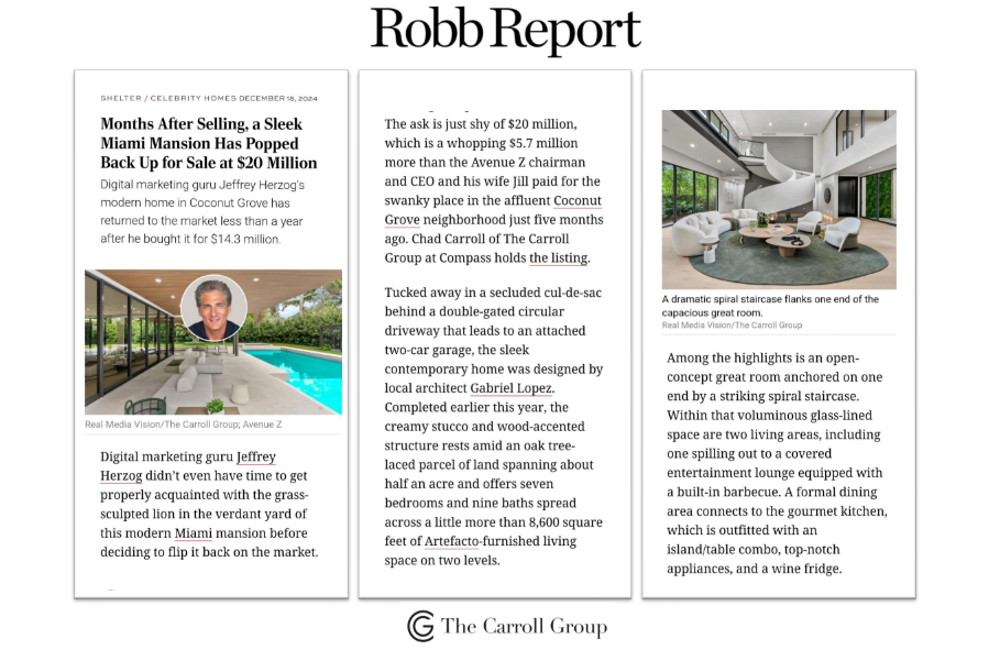 Months After Selling, a Sleek Miami Mansion Has Popped Back Up for Sale at $20 Million (Robb Report)