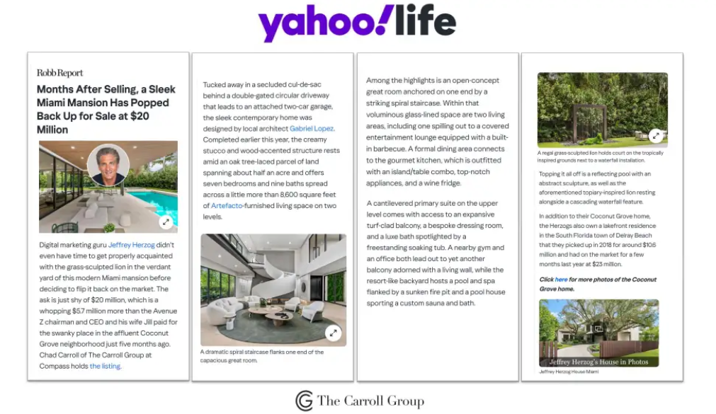 Months After Selling, a Sleek Miami Mansion Has Popped Back Up for Sale at $20 Million (Yahoo! Life **syndication from Robb Report)