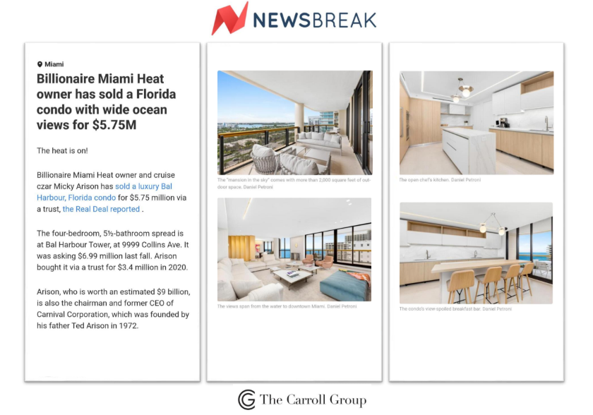 Billionaire Miami Heat owner has sold a Florida condo with wide ocean views for $5.75M