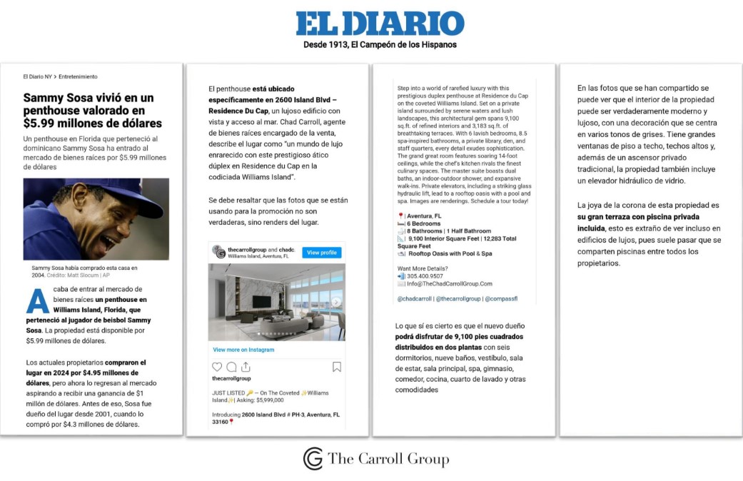 Sammy Sosa vivió en un penthouse valorado en $5.99 millones de dólares