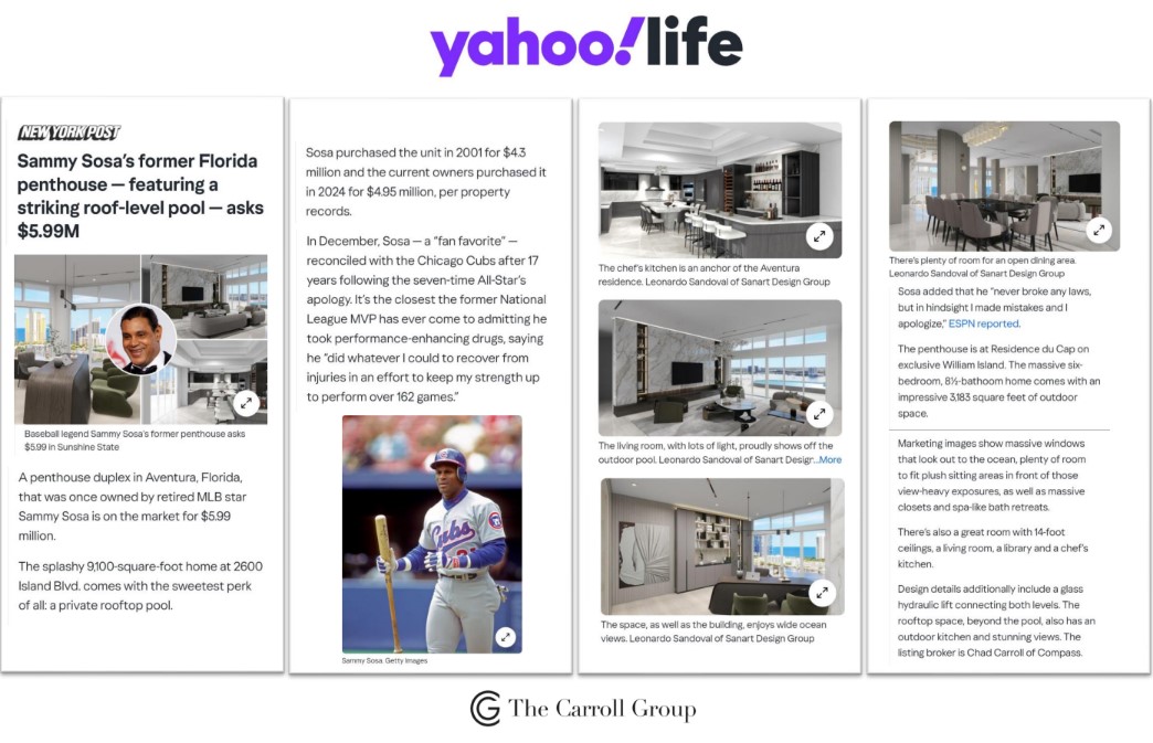 Sammy Sosa’s former Florida penthouse – featuring a striking roof-level pool – asks $5.99M