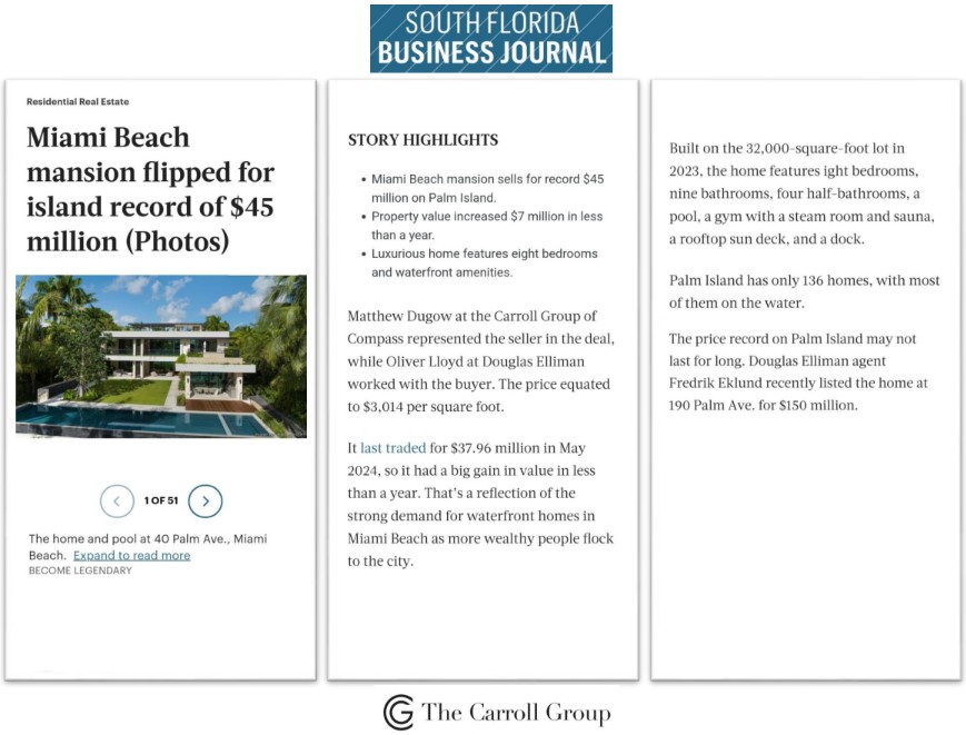 Miami Beach mansion flipped for island record of $45 million (Photos)