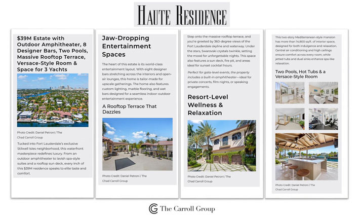 $39M Estate with Outdoor Amphitheater, 8 Designer Bars, Two Pools, Massive Rooftop Terrace, Versace-Style Room & Space for 3 Yachts